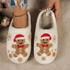 CLEARANCE HOST PICK Cozy Holiday Slippers with Gingerbread Man Design